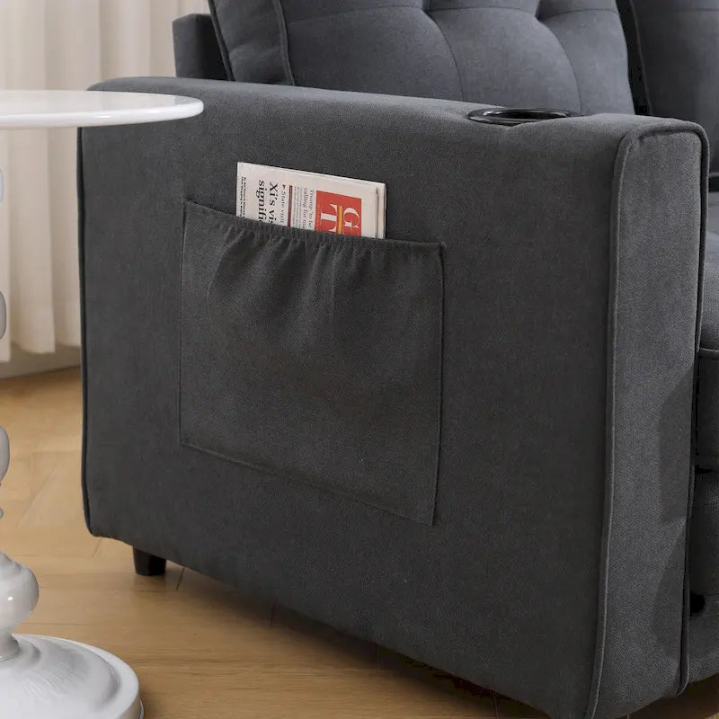 Foldable Tufted Loveseat with Pull Out Bed and Side Pockets