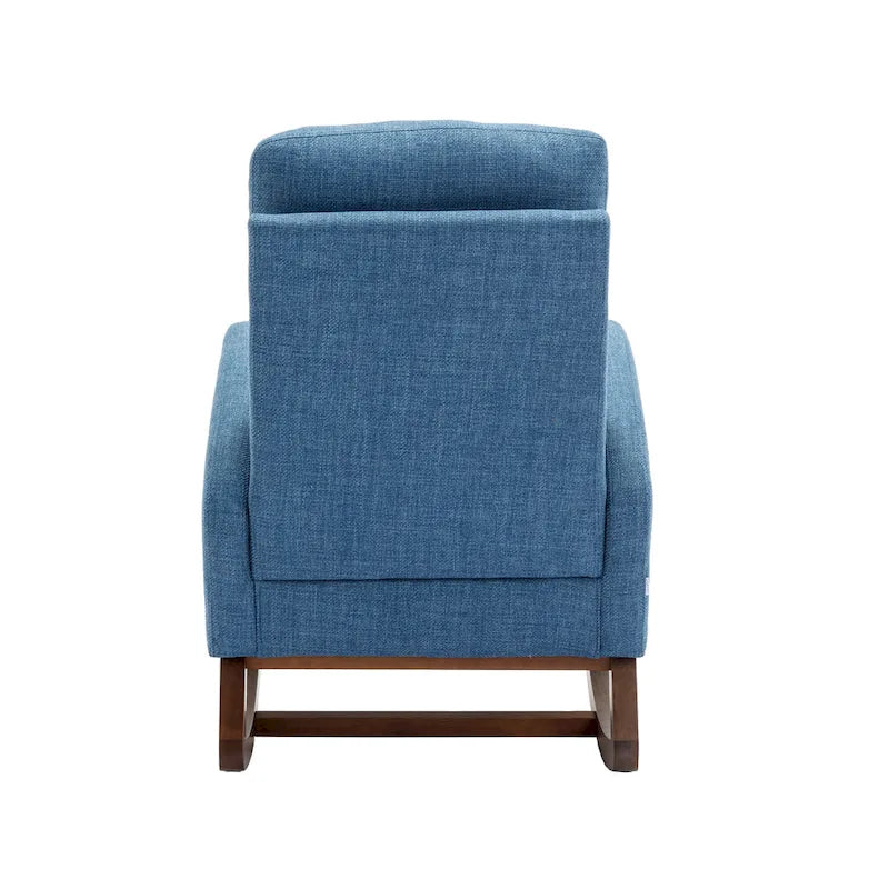 Blue 27 Upholstered Rocking Chair with Wood Legs and Convenient Side Pocket