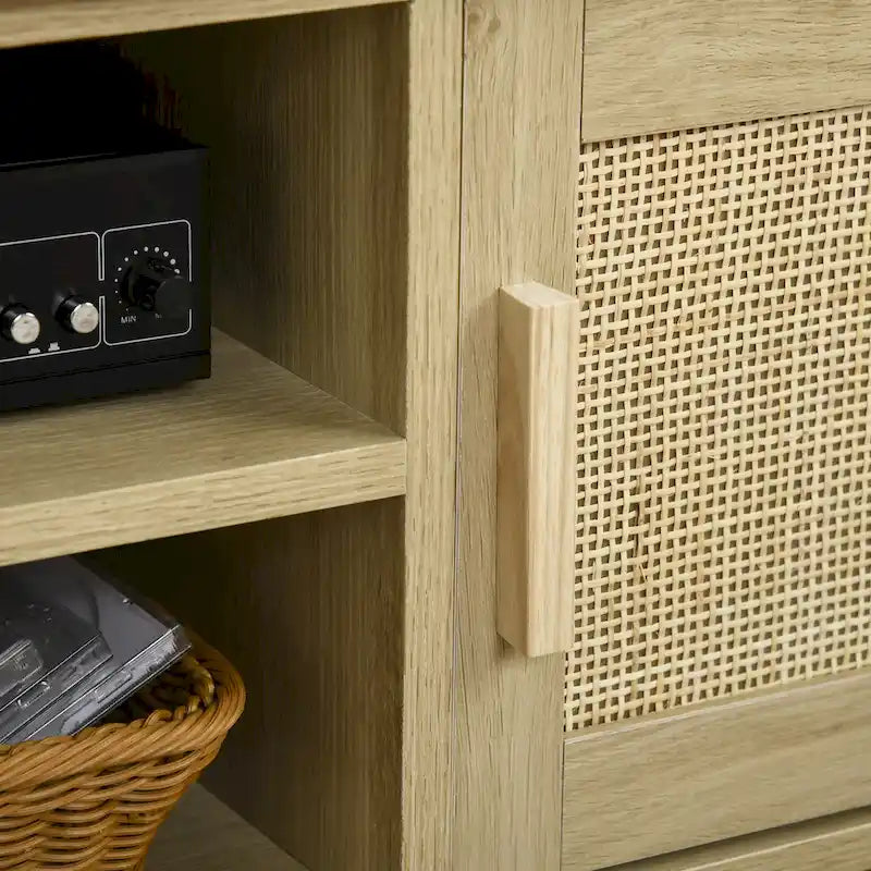 47.3 TV Stand with Rattan Door & Storage for Under 60 TVs