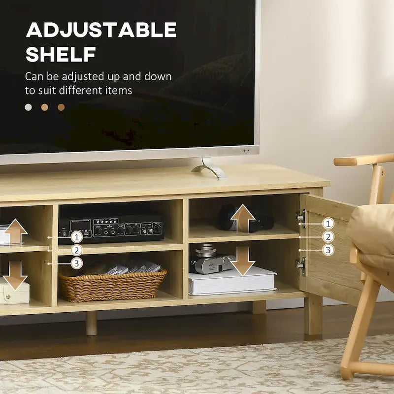 47.3 TV Stand with Rattan Door & Storage for Under 60 TVs
