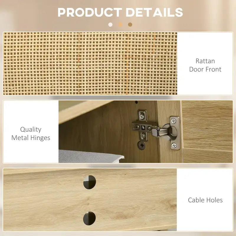 47.3 TV Stand with Rattan Door & Storage for Under 60 TVs