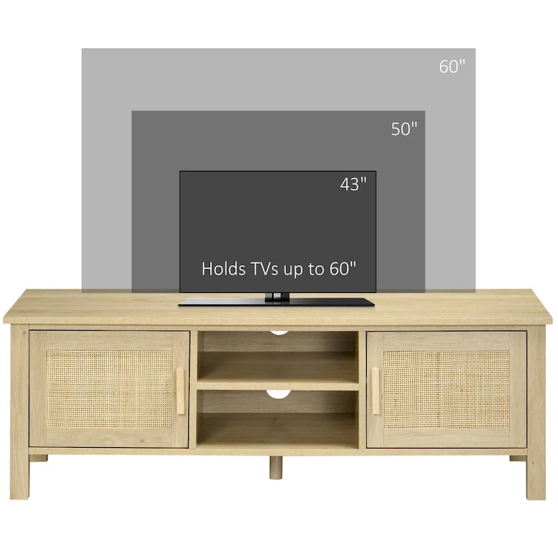 47.3 TV Stand with Rattan Door & Storage for Under 60 TVs
