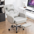 Light Grey Leather Swivel Office Recliner, Lumbar Support, Footrest