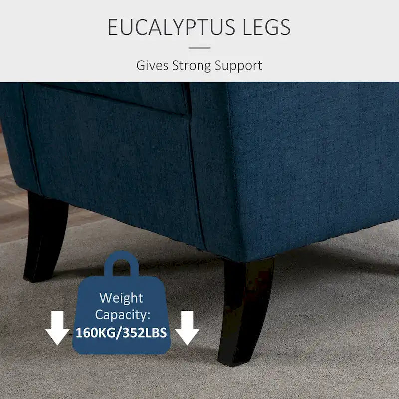 Button-Tufted Accent Chair with High Wingback, Rounded Cushioned Armrests and Thick Padded Seat, Blue