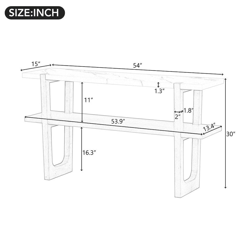 Retro Elegant Console Table with Marble-Effect Top & Versatile Storage