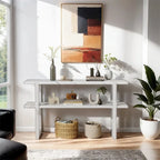 Retro Elegant Console Table with Marble-Effect Top & Versatile Storage