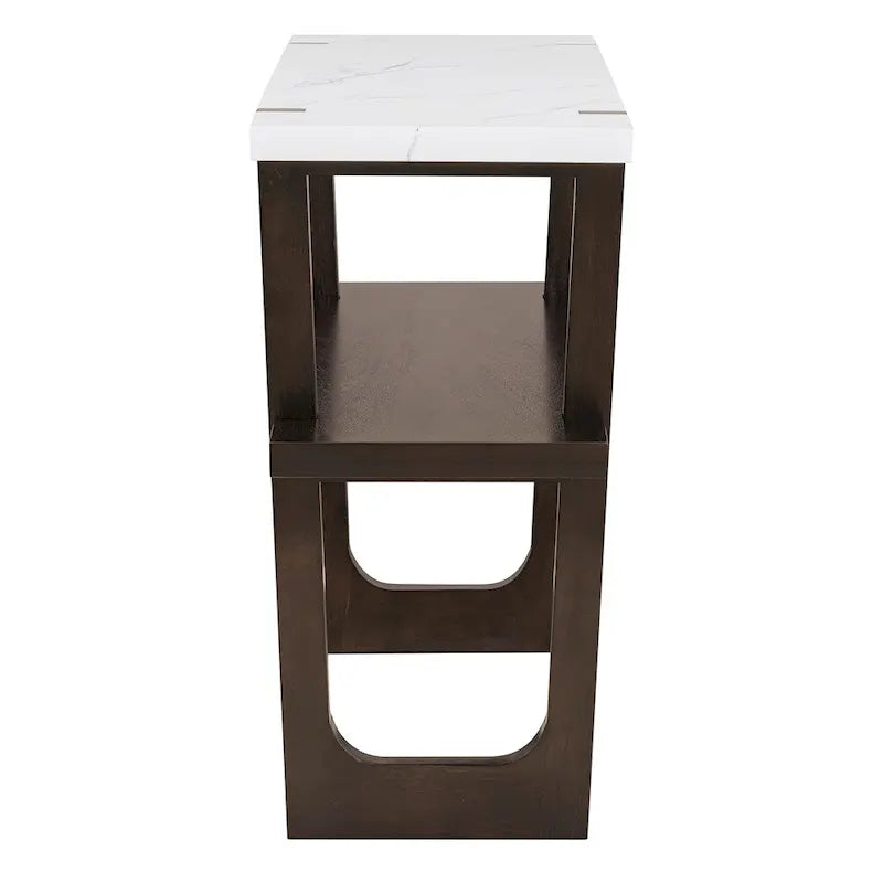 Retro Elegant Console Table with Marble-Effect Top & Versatile Storage