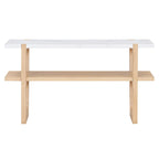 Retro Elegant Console Table with Marble-Effect Top & Versatile Storage