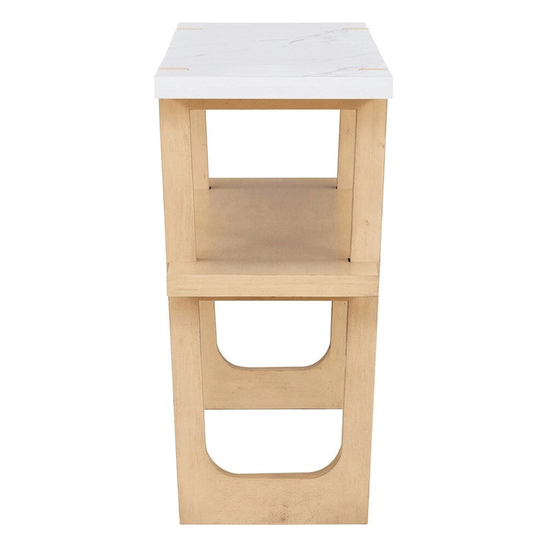 Retro Elegant Console Table with Marble-Effect Top & Versatile Storage