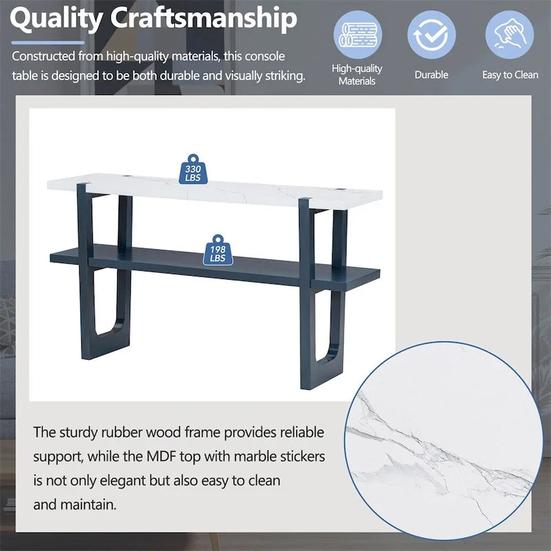 Retro Elegant Console Table with Marble-Effect Top & Versatile Storage