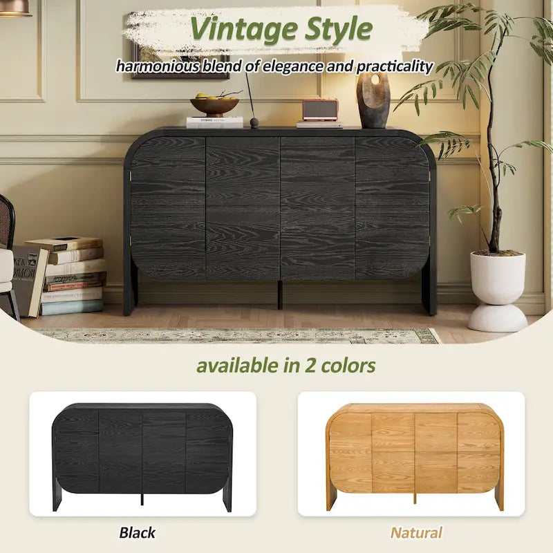 Wooden Sideboard Buffet Cabinet with Curvy Edge & Adjustable Shelves