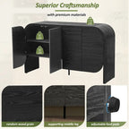 Wooden Sideboard Buffet Cabinet with Curvy Edge & Adjustable Shelves