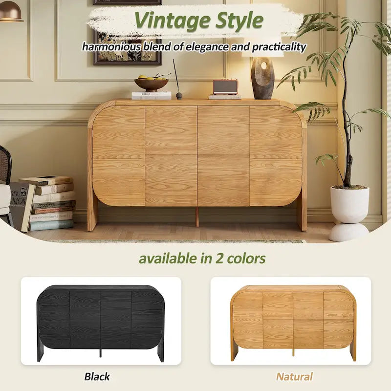 Wooden Sideboard Buffet Cabinet with Curvy Edge & Adjustable Shelves