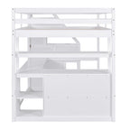 Full Size Loft Bed with Desk and Shelves, Two Built-in Drawers, Storage Staircase