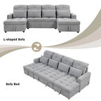 110 Oversized Chenille Convertible U-shaped Sectional Sofa with Pull-out Bed, Double Storage Chaise Lounges, and 2 USB Ports