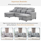 110 Oversized Chenille Convertible U-shaped Sectional Sofa with Pull-out Bed, Double Storage Chaise Lounges, and 2 USB Ports