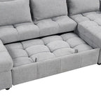 110 Oversized Chenille Convertible U-shaped Sectional Sofa with Pull-out Bed, Double Storage Chaise Lounges, and 2 USB Ports