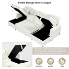 110 Oversized Chenille Convertible U-shaped Sectional Sofa with Pull-out Bed, Double Storage Chaise Lounges, and 2 USB Ports