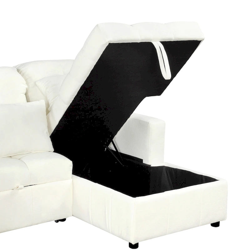 110 Oversized Chenille Convertible U-shaped Sectional Sofa with Pull-out Bed, Double Storage Chaise Lounges, and 2 USB Ports