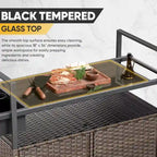 Outdoor Grill Cart Table with Wheels, Wicker Kitchen Island