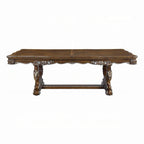 Maver Dining Table, Carved Silver Trim 90-114 Inch Classic Antique Oak