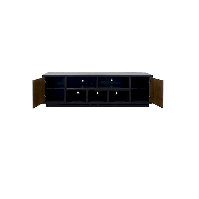 Bridgevine Home Aria 85 inch TV Stand for TVs up to 95 inches, No Assembly Required, Black and Walnut Finish