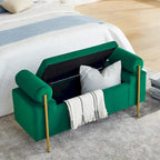 GDFStudio - Harper Linen Upholstered Storage Bench with Cylindrical Arms and Gold Metal Legs