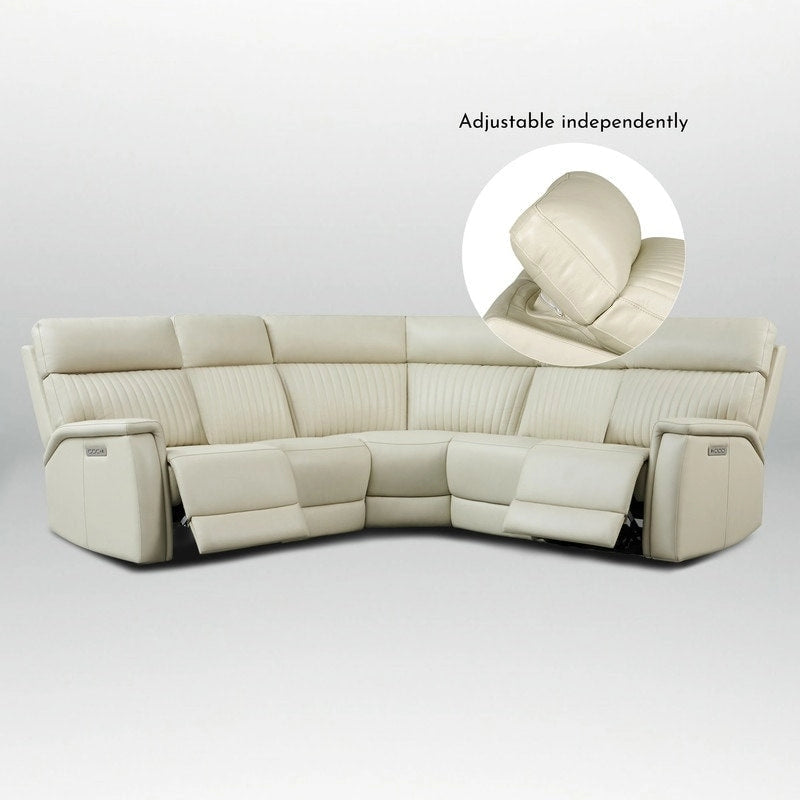 Genuine Leather Power Recliner Sectional with Power Ajustable Headrest and Lumbar, Zero Gravity, 2StationaryArmlesschairs