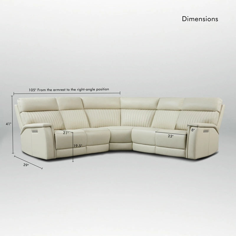 Genuine Leather Power Recliner Sectional with Power Ajustable Headrest and Lumbar, Zero Gravity, 2StationaryArmlesschairs