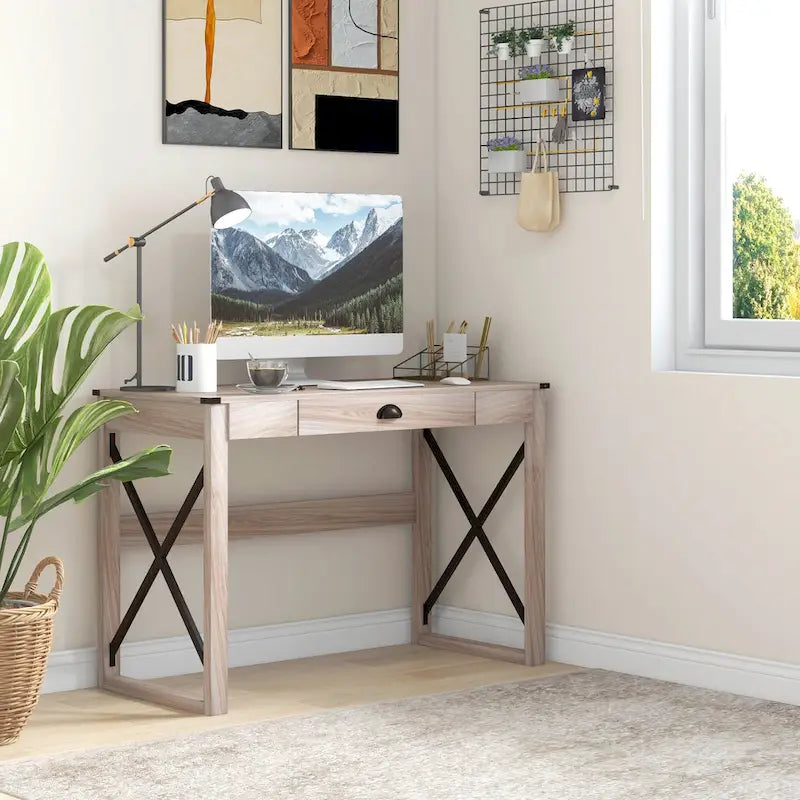 Modern Writing Office Desk with Storage Drawer and Spacious Work Surface for Home Office or Bedroom Workspaces