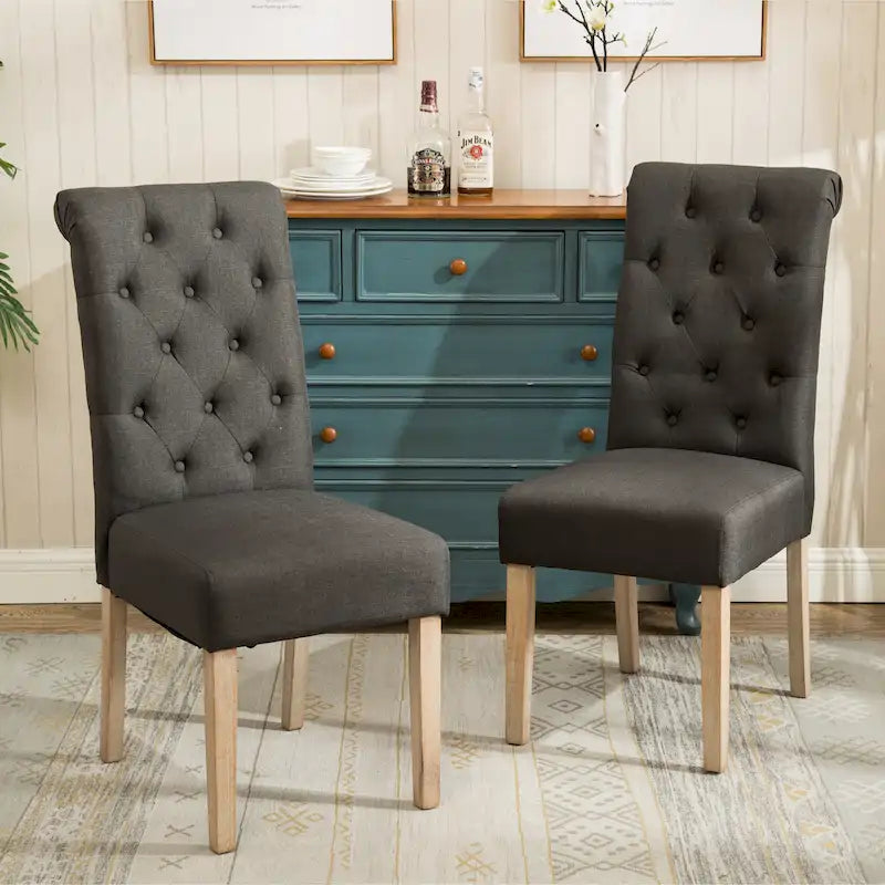 Modern Set of 2 Dining Chairs with Button-Tufted Backrest, Cushioned Seat, Solid Wood Legs for Dining Room Living Room Bedroom