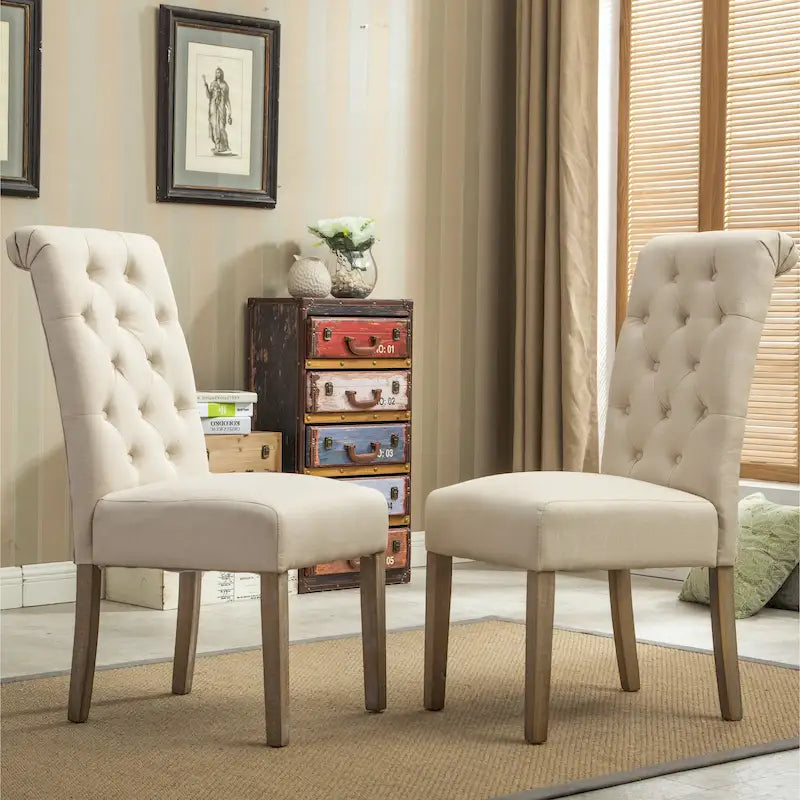 Modern Set of 2 Dining Chairs with Button-Tufted Backrest, Cushioned Seat, Solid Wood Legs for Dining Room Living Room Bedroom