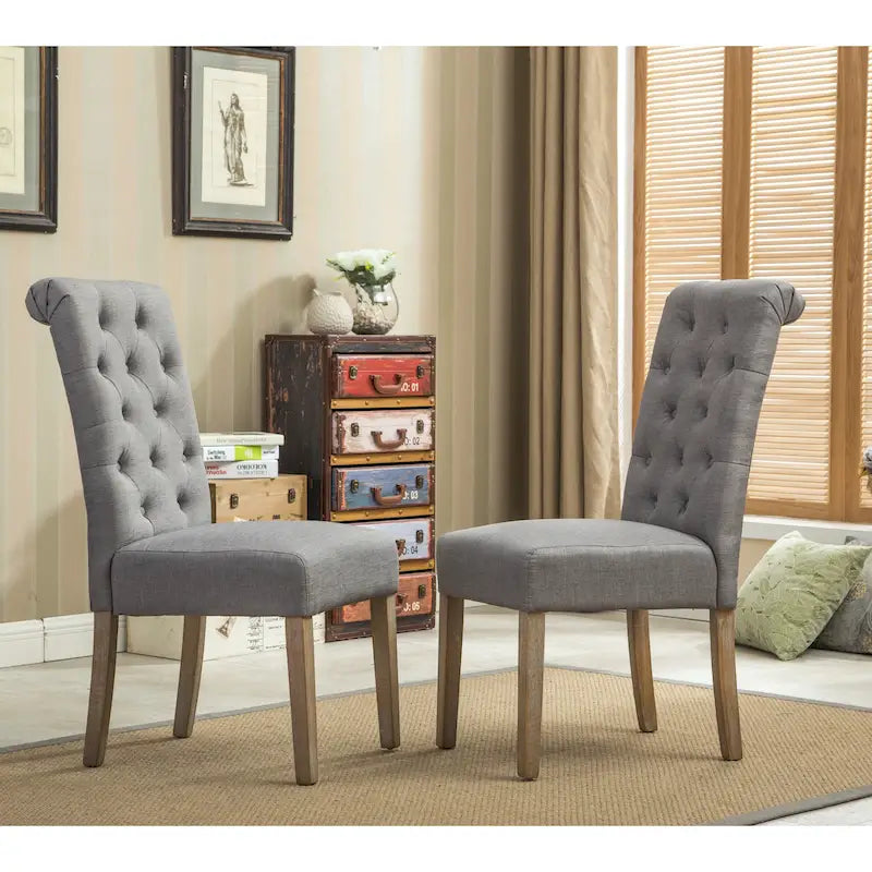 Modern Set of 2 Dining Chairs with Button-Tufted Backrest, Cushioned Seat, Solid Wood Legs for Dining Room Living Room Bedroom