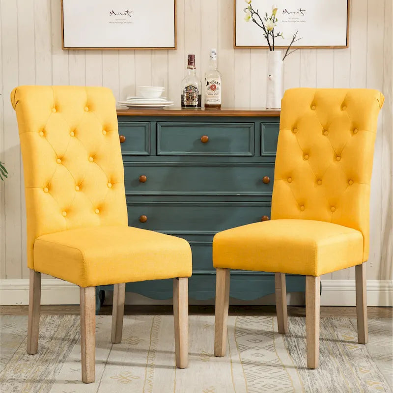 Modern Set of 2 Dining Chairs with Button-Tufted Backrest, Cushioned Seat, Solid Wood Legs for Dining Room Living Room Bedroom