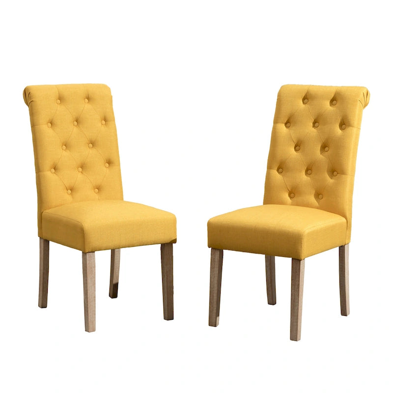 Modern Set of 2 Dining Chairs with Button-Tufted Backrest, Cushioned Seat, Solid Wood Legs for Dining Room Living Room Bedroom