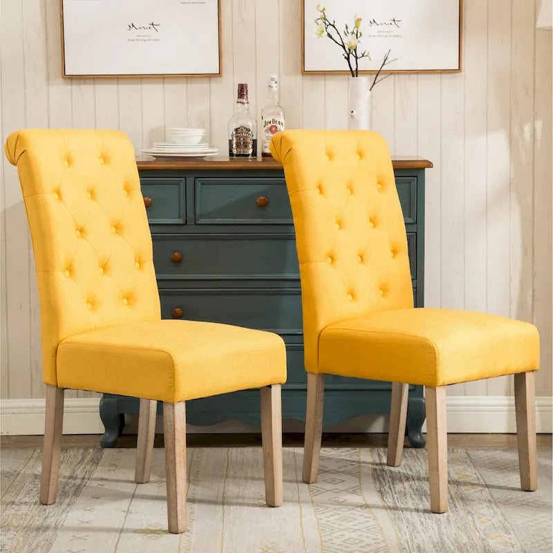 Modern Set of 2 Dining Chairs with Button-Tufted Backrest, Cushioned Seat, Solid Wood Legs for Dining Room Living Room Bedroom