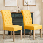 Modern Set of 2 Dining Chairs with Button-Tufted Backrest, Cushioned Seat, Solid Wood Legs for Dining Room Living Room Bedroom