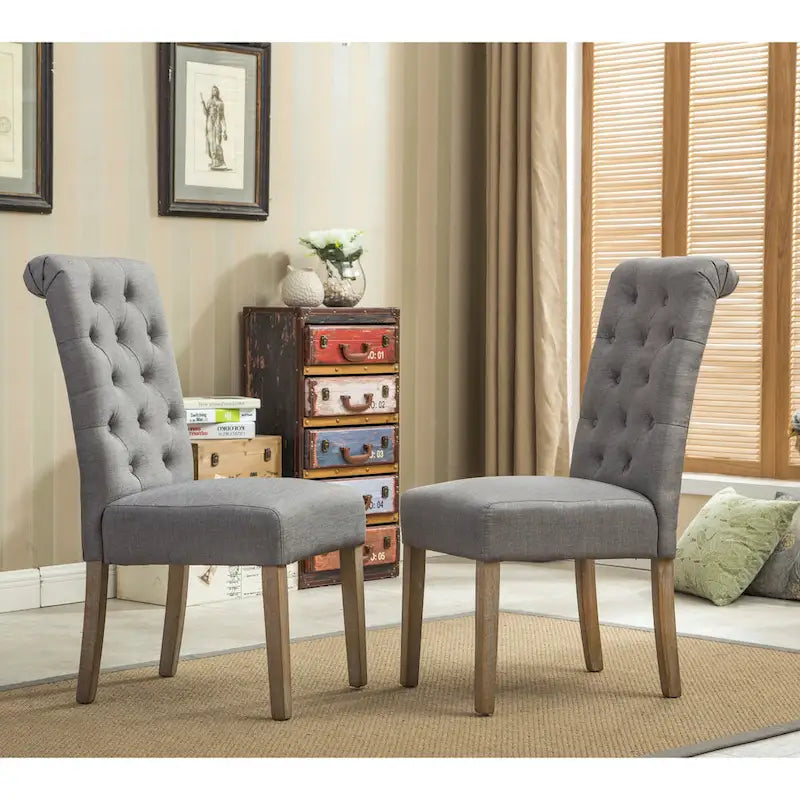 Modern Set of 2 Dining Chairs with Button-Tufted Backrest, Cushioned Seat, Solid Wood Legs for Dining Room Living Room Bedroom