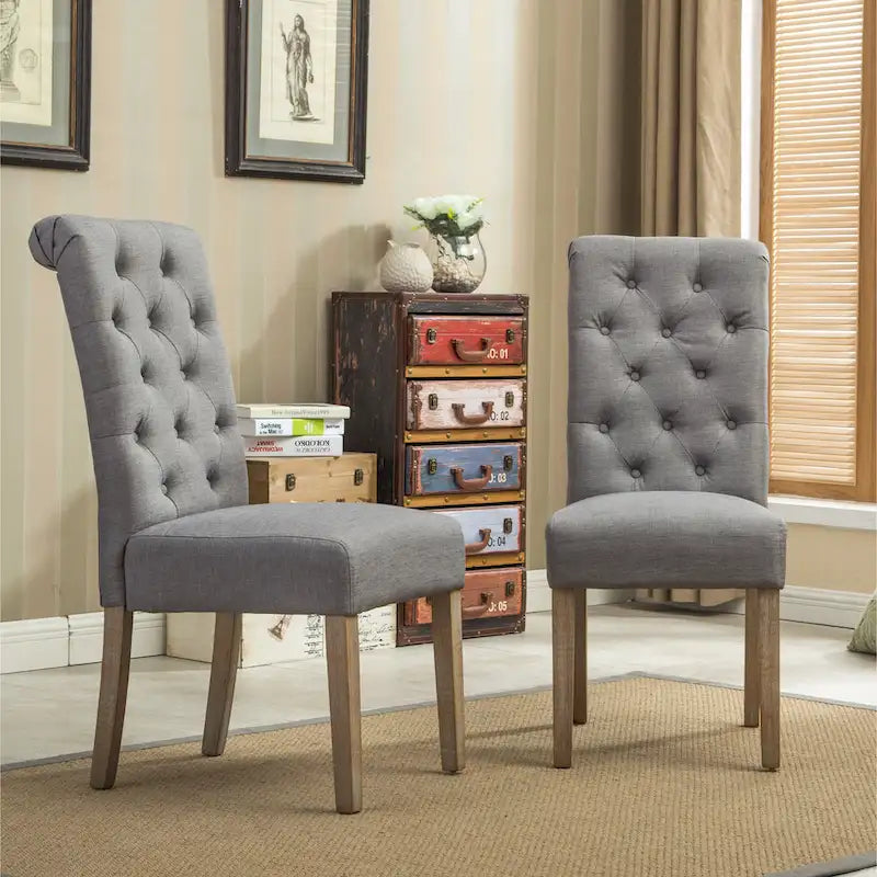 Modern Set of 2 Dining Chairs with Button-Tufted Backrest, Cushioned Seat, Solid Wood Legs for Dining Room Living Room Bedroom