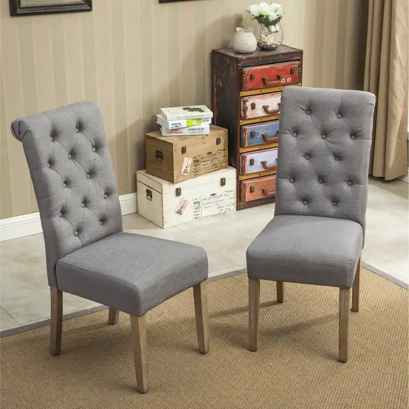 Modern Set of 2 Dining Chairs with Button-Tufted Backrest, Cushioned Seat, Solid Wood Legs for Dining Room Living Room Bedroom