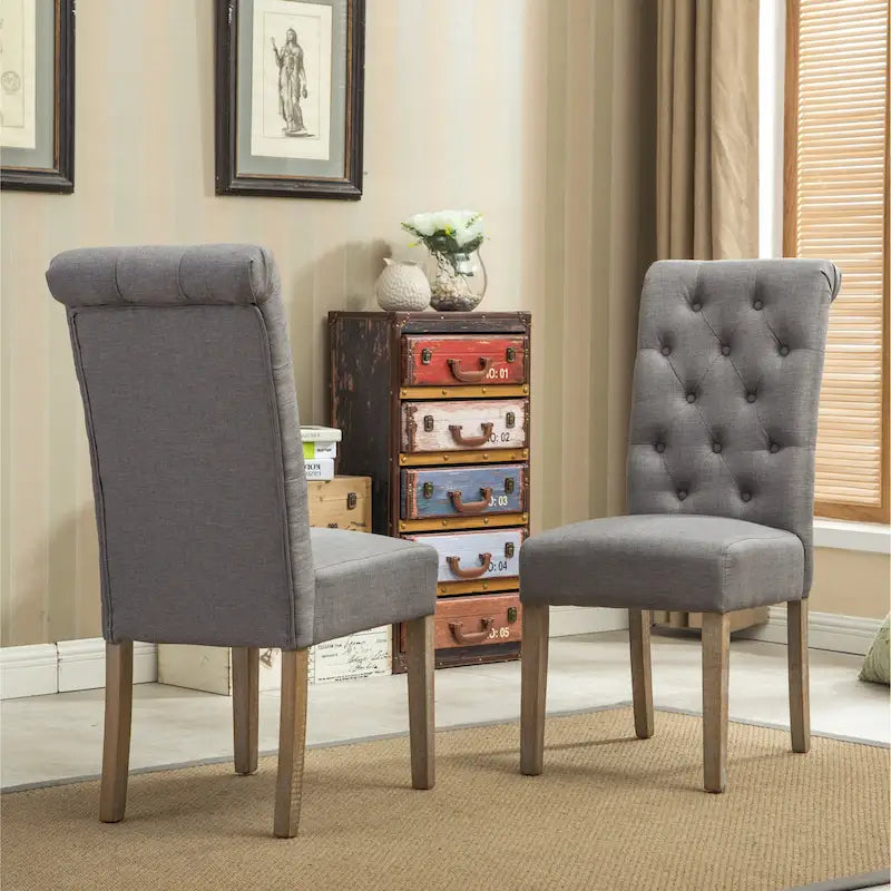 Modern Set of 2 Dining Chairs with Button-Tufted Backrest, Cushioned Seat, Solid Wood Legs for Dining Room Living Room Bedroom