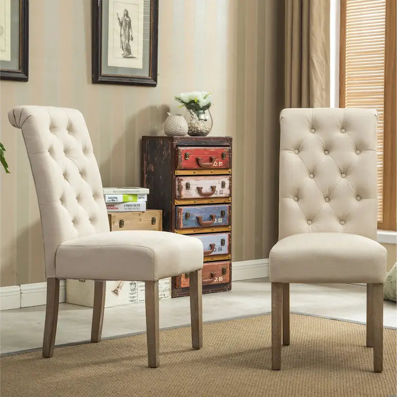 Modern Set of 2 Dining Chairs with Button-Tufted Backrest, Cushioned Seat, Solid Wood Legs for Dining Room Living Room Bedroom