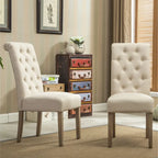 Modern Set of 2 Dining Chairs with Button-Tufted Backrest, Cushioned Seat, Solid Wood Legs for Dining Room Living Room Bedroom