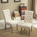 Modern Set of 2 Dining Chairs with Button-Tufted Backrest, Cushioned Seat, Solid Wood Legs for Dining Room Living Room Bedroom