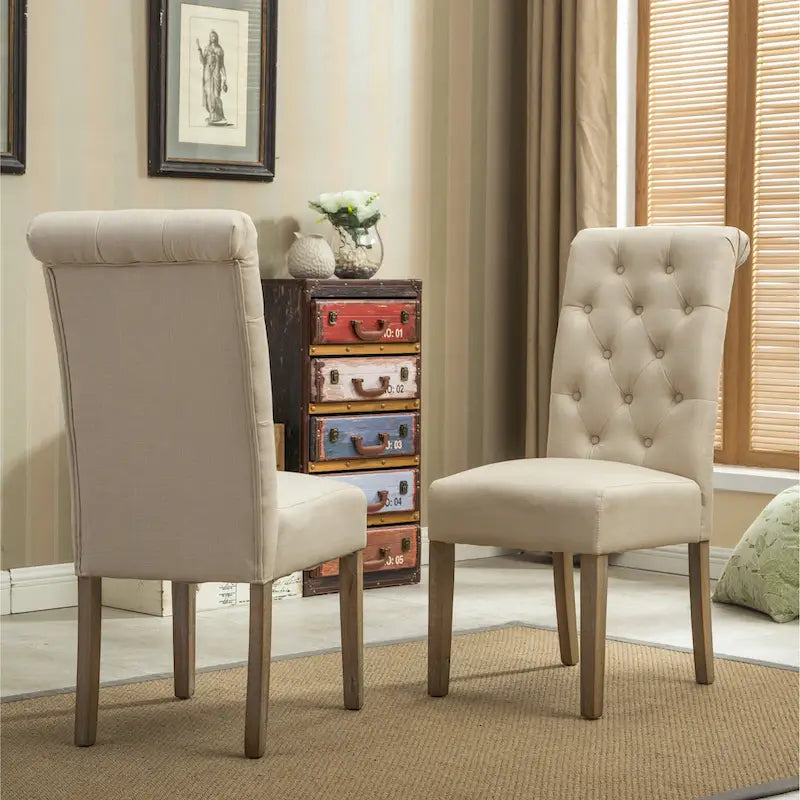 Modern Set of 2 Dining Chairs with Button-Tufted Backrest, Cushioned Seat, Solid Wood Legs for Dining Room Living Room Bedroom