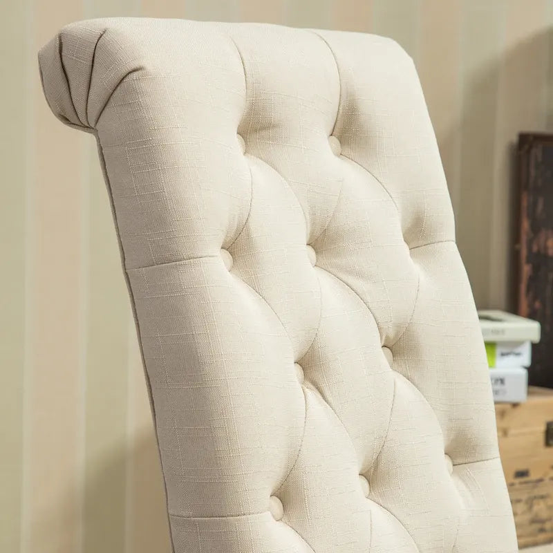 Modern Set of 2 Dining Chairs with Button-Tufted Backrest, Cushioned Seat, Solid Wood Legs for Dining Room Living Room Bedroom