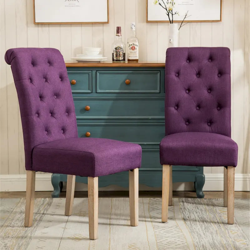 Modern Set of 2 Dining Chairs with Button-Tufted Backrest, Cushioned Seat, Solid Wood Legs for Dining Room Living Room Bedroom