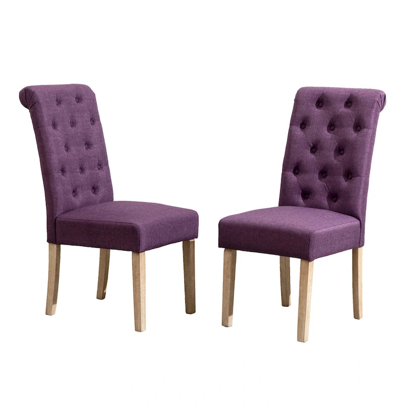 Modern Set of 2 Dining Chairs with Button-Tufted Backrest, Cushioned Seat, Solid Wood Legs for Dining Room Living Room Bedroom