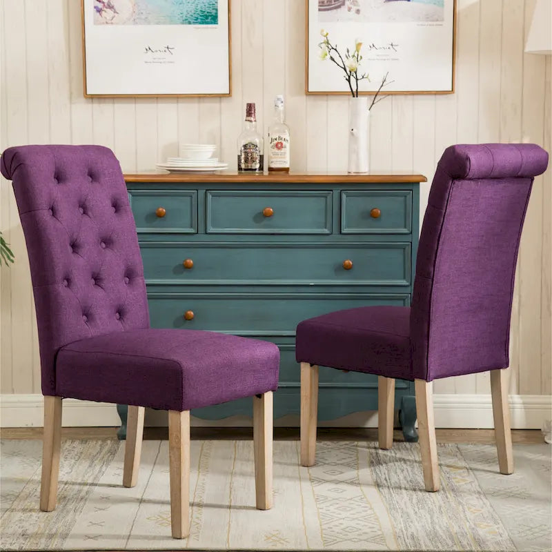Modern Set of 2 Dining Chairs with Button-Tufted Backrest, Cushioned Seat, Solid Wood Legs for Dining Room Living Room Bedroom
