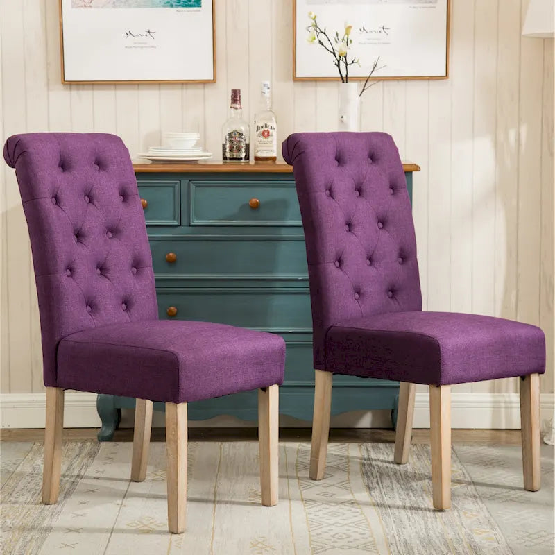 Modern Set of 2 Dining Chairs with Button-Tufted Backrest, Cushioned Seat, Solid Wood Legs for Dining Room Living Room Bedroom